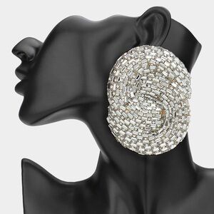 Gold Oversized Baguette Stone Studded Abstract Statement Earrings